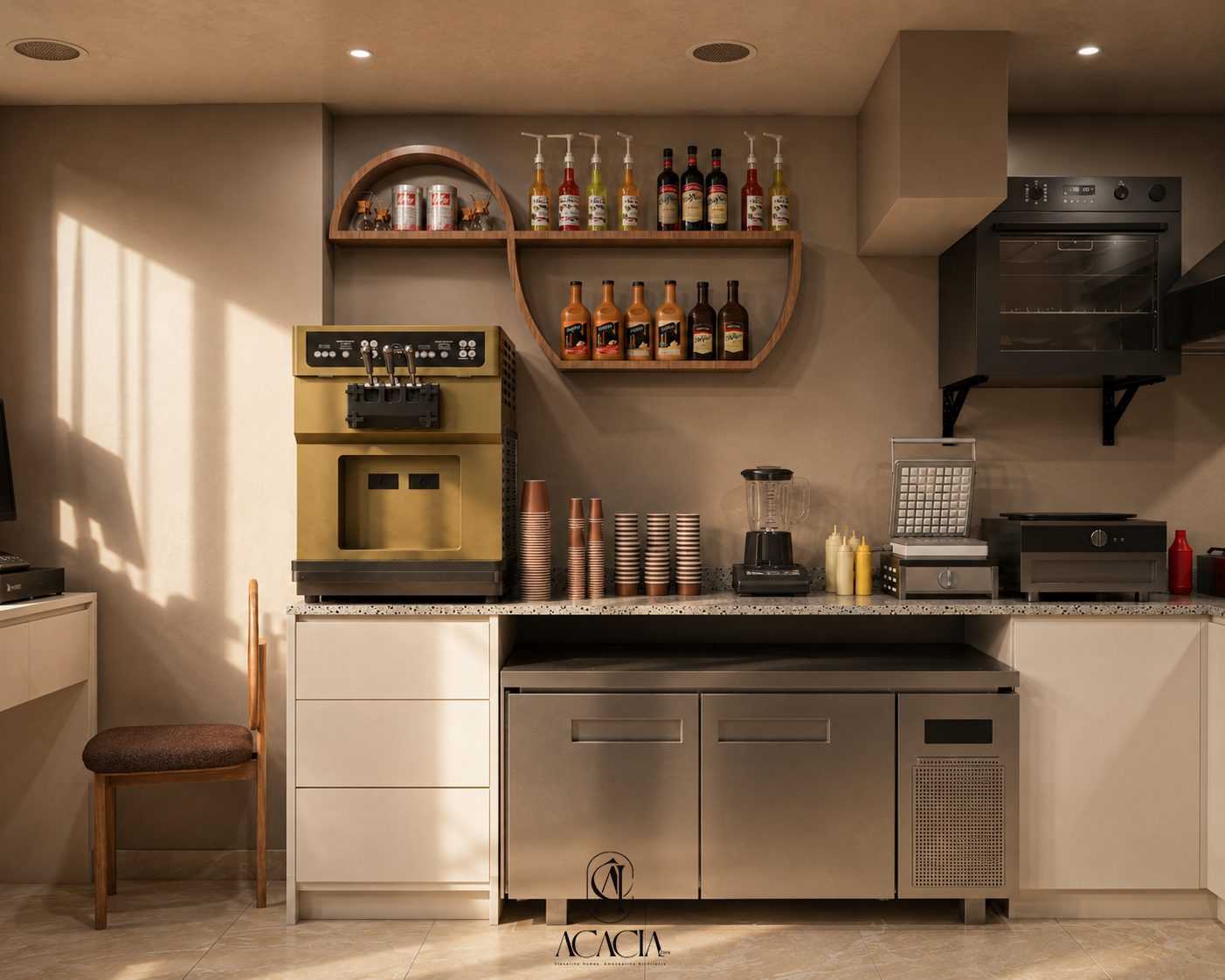 Al-Matary Caffee syrup shelf and prep counter