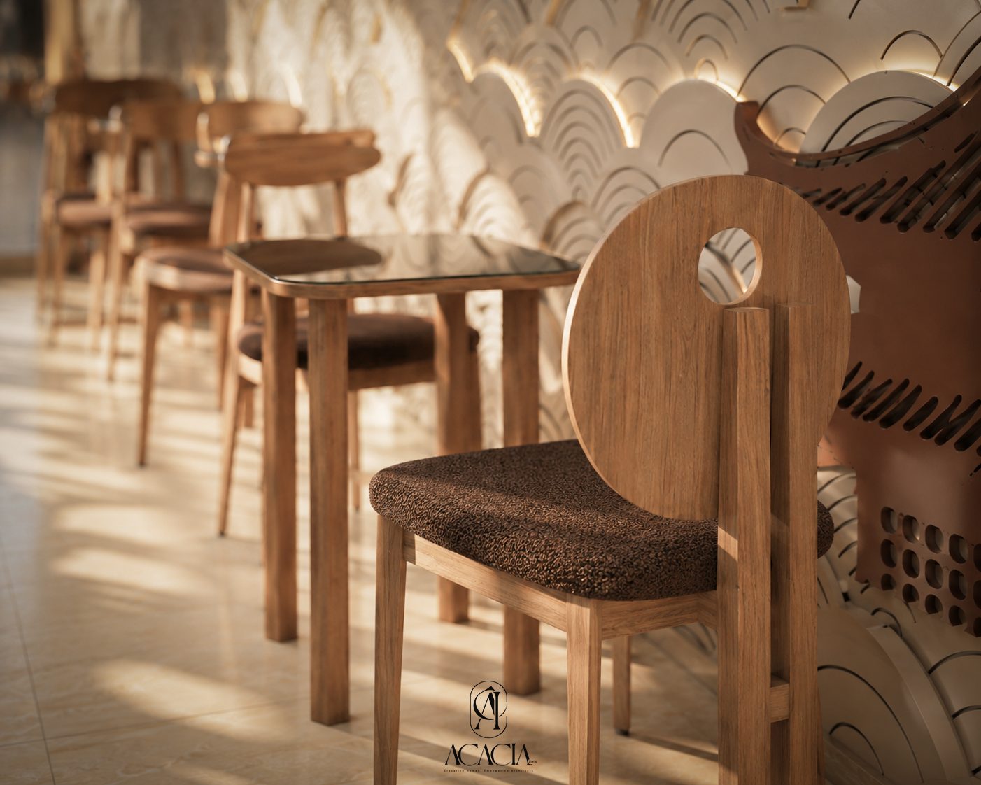 Al-Matary Caffee custom circular-back chair detail