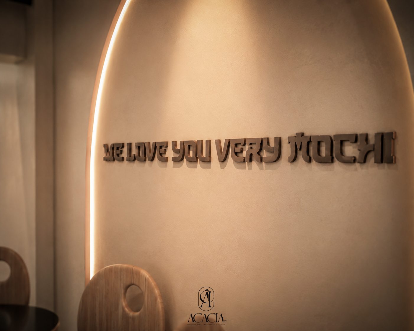 Al-Matary Caffee Mochi wall lettering detail
