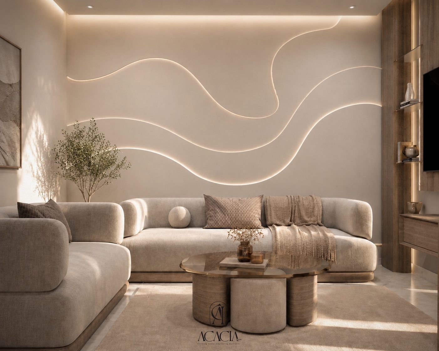 Hacienda Apartment sculptural wave wall